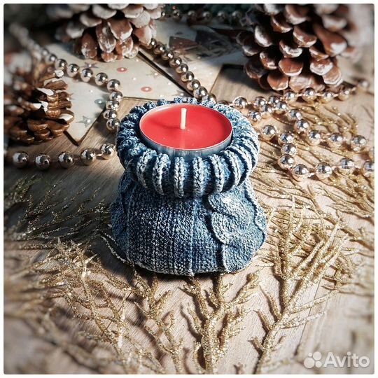 Подсвечник из гипса. Вязаный мешок