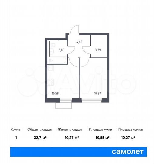 1-к. квартира, 32,7 м², 22/24 эт.