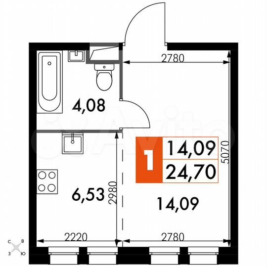1-к. апартаменты, 24,7 м², 4/15 эт.