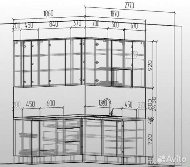 Кухня до потолка угловая