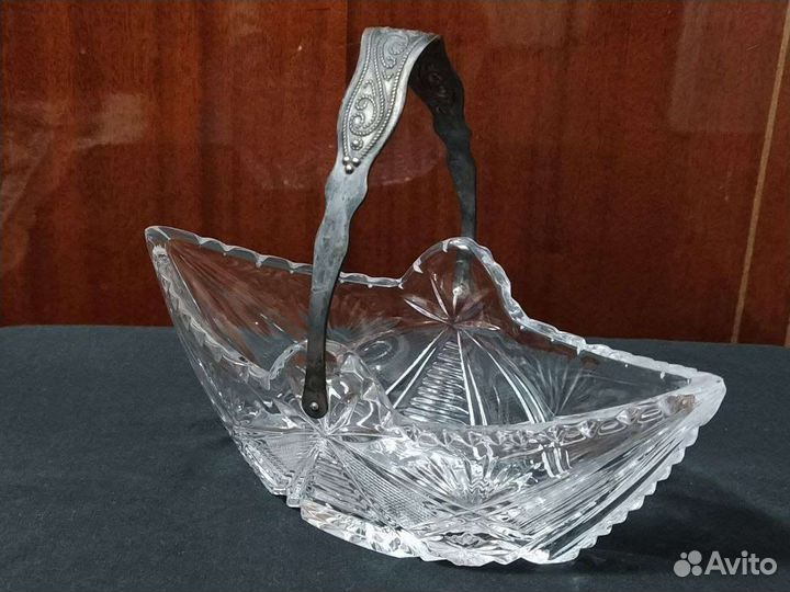 Хрустальная ваза с мельхиоровой ручкой, СССР