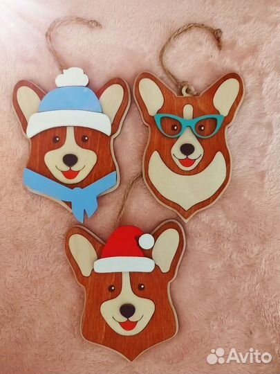 Новогодние игрушки Корги набор 3 шт