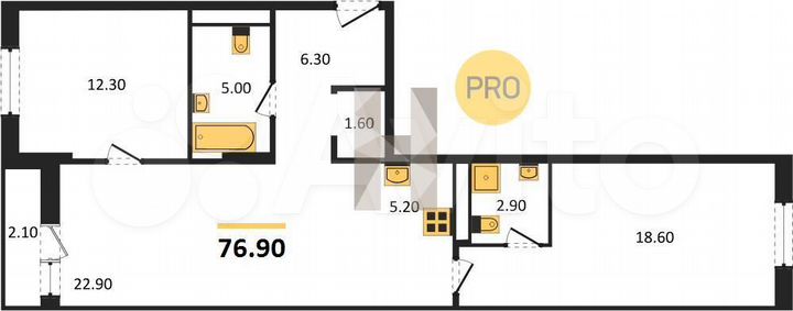 2-к. квартира, 76,9 м², 7/17 эт.