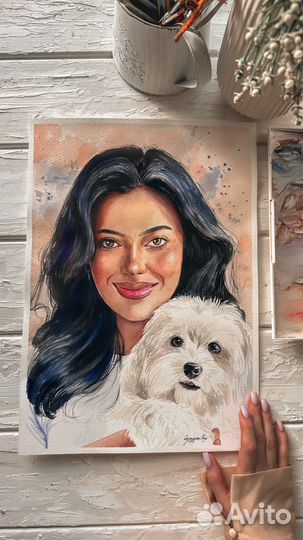 Портрет на заказ, по фото. Ручная работа. Акварель