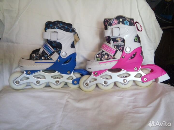 Ролики (кеды) (розовый/синий, светящ. колесо)