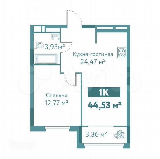 1-к. квартира, 44,5 м², 4/8 эт.