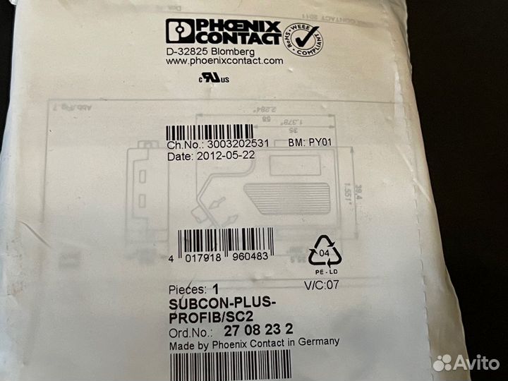 Phoenix contact subcon-plus шинный штекер, 1 шт