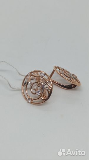 Серьги с синтетическим камнем Золото