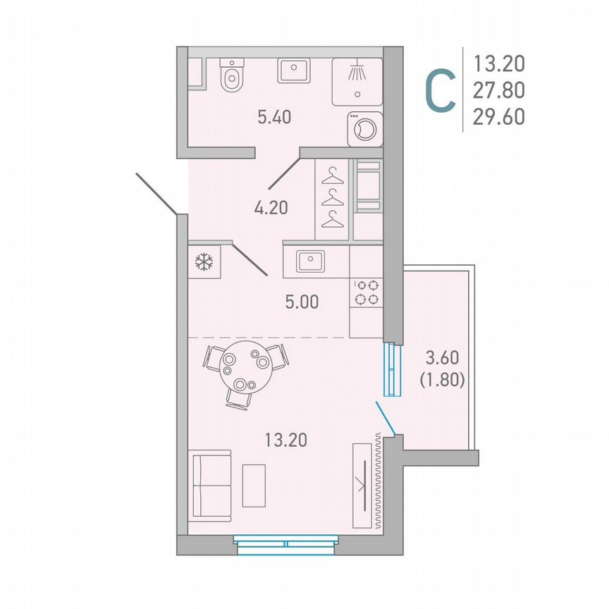 Квартира-студия, 29,6 м², 9/17 эт.