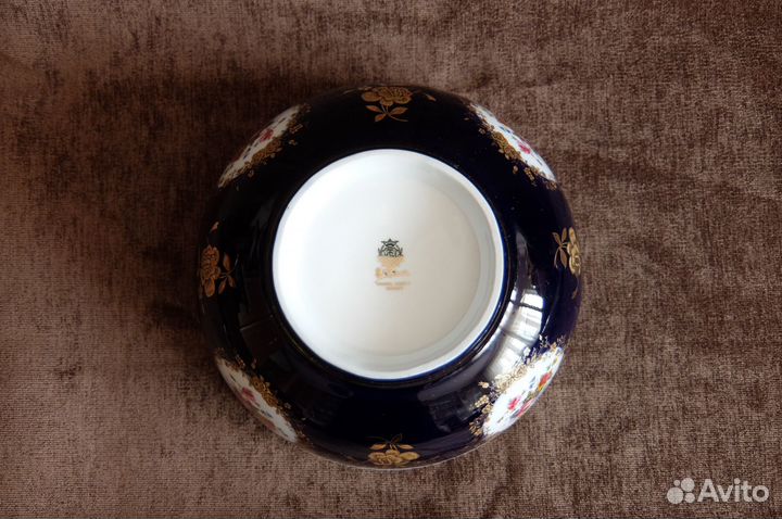 Фарфоровый салатник кобальт Мейсенский букет