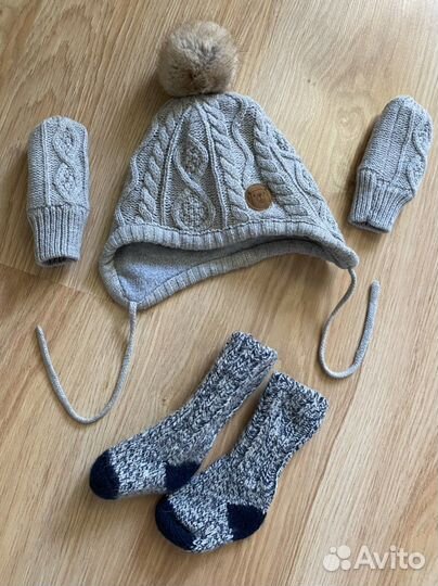 Шапка и варежки hm, носки шерстяные