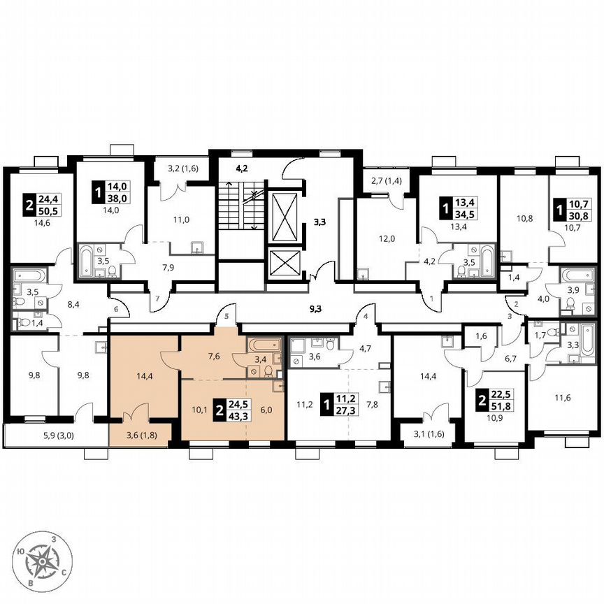 1-к. квартира, 43,3 м², 24/24 эт.