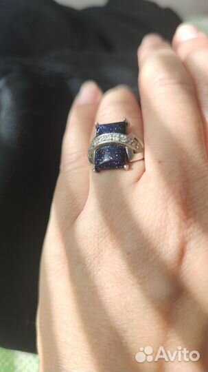 Серебряный комплект с авантюрином и цирконами 925