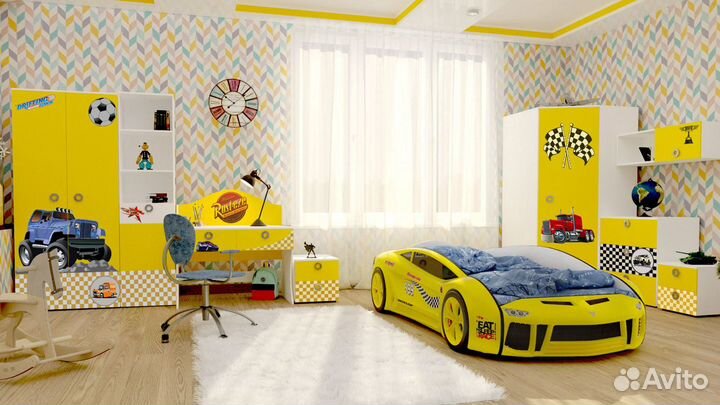 Кровать-машина жёлтый стиль