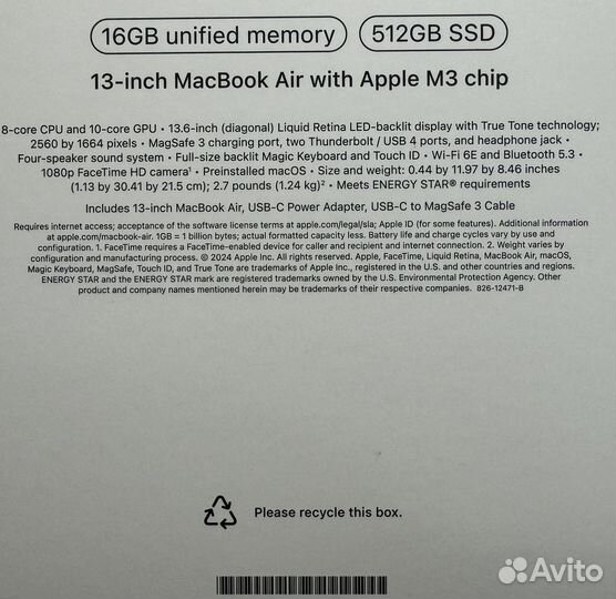 Macbook Air 13 M3 16gb 512gb Silver новый USA