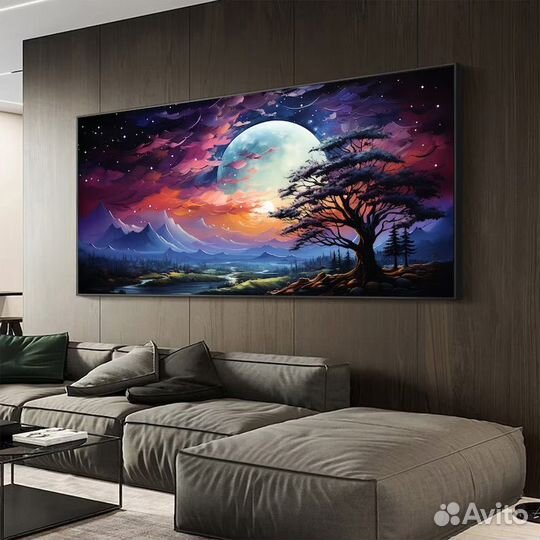 Яркая стильная картина Ночь Горы Луна