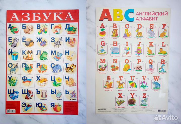 Плакат азбука и английский алфавит