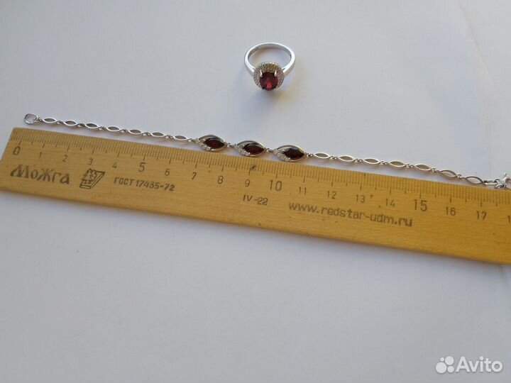Серебро 925,гранаты, браслет, кольцо