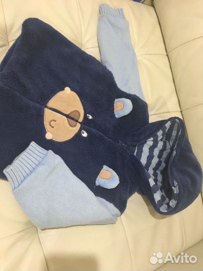 Кофта плюшевая с капюшоном р.74-80