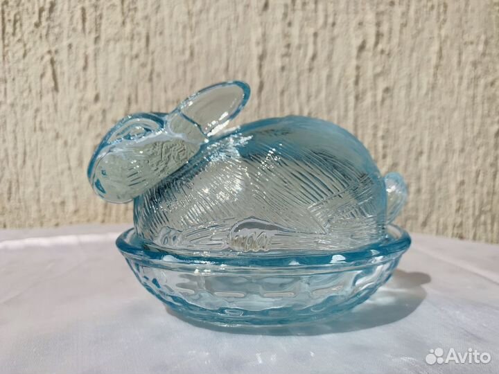 Паштетница шкатулка заяц купоросное стекло СССР