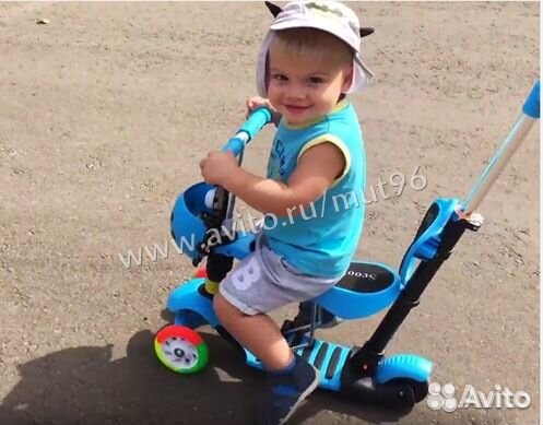 Самокат беговел 5 в 1 колёса светятся, голубой