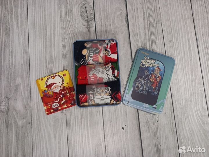 Носки высокие с принтом новогодние набор 3 пары