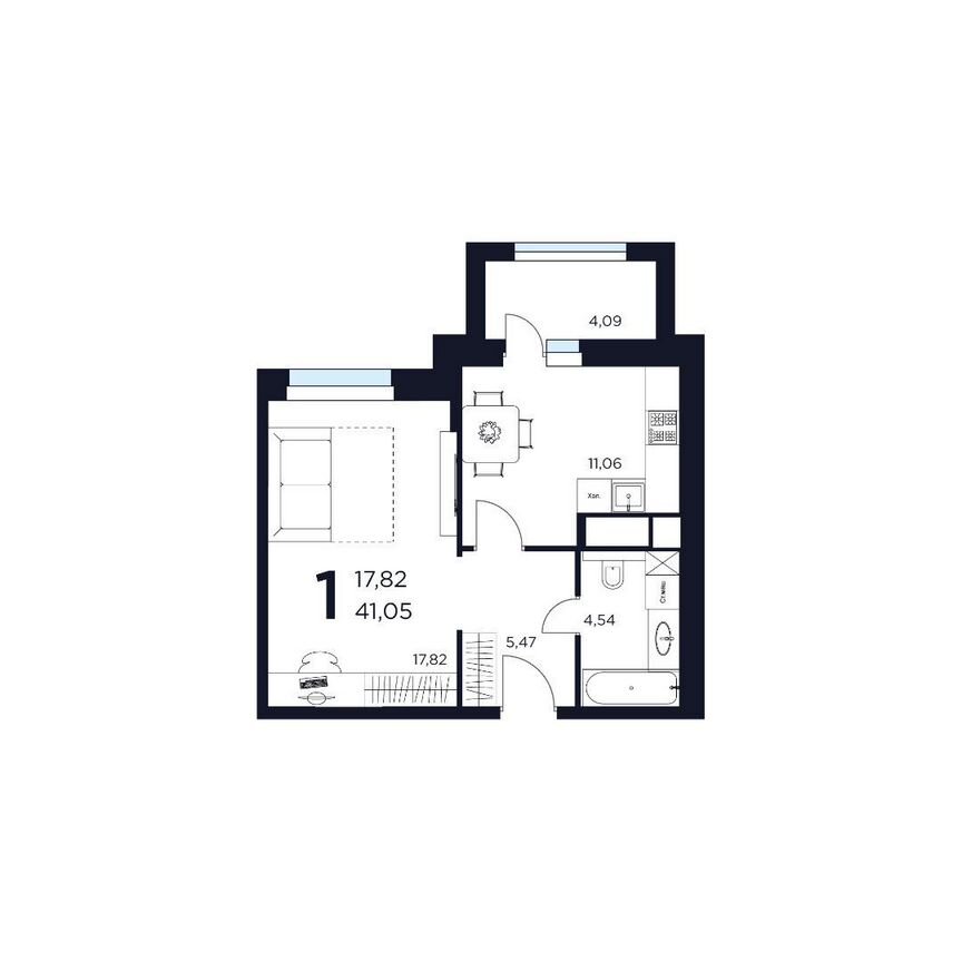 1-к. квартира, 41,1 м², 3/15 эт.