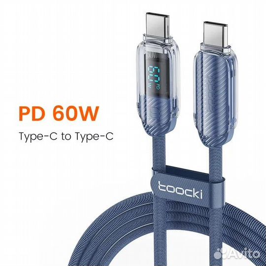Кабель Toocki USB Type-C, 60/100 Вт с жк-дисплеем