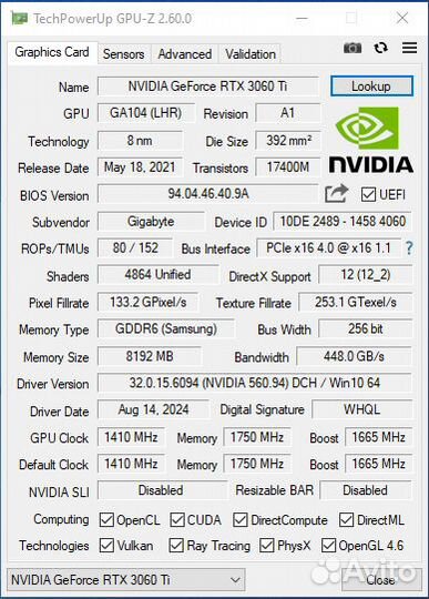 Gigabyte RTX 3060 Ti eagle Rev. 2.0 (LHR)