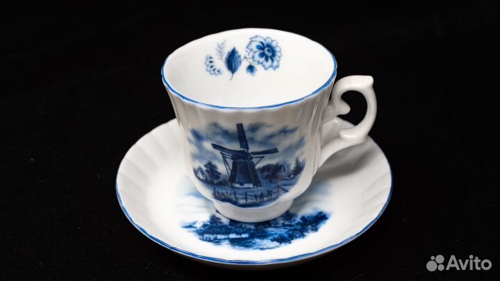 Кофейная пара Делфт, ручная роспись,винтаж