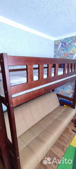 Двухъярусная Кровать диван Фламинго из нат. дерева