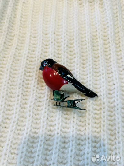 Советская елочная игрушка снегирь на прищепке