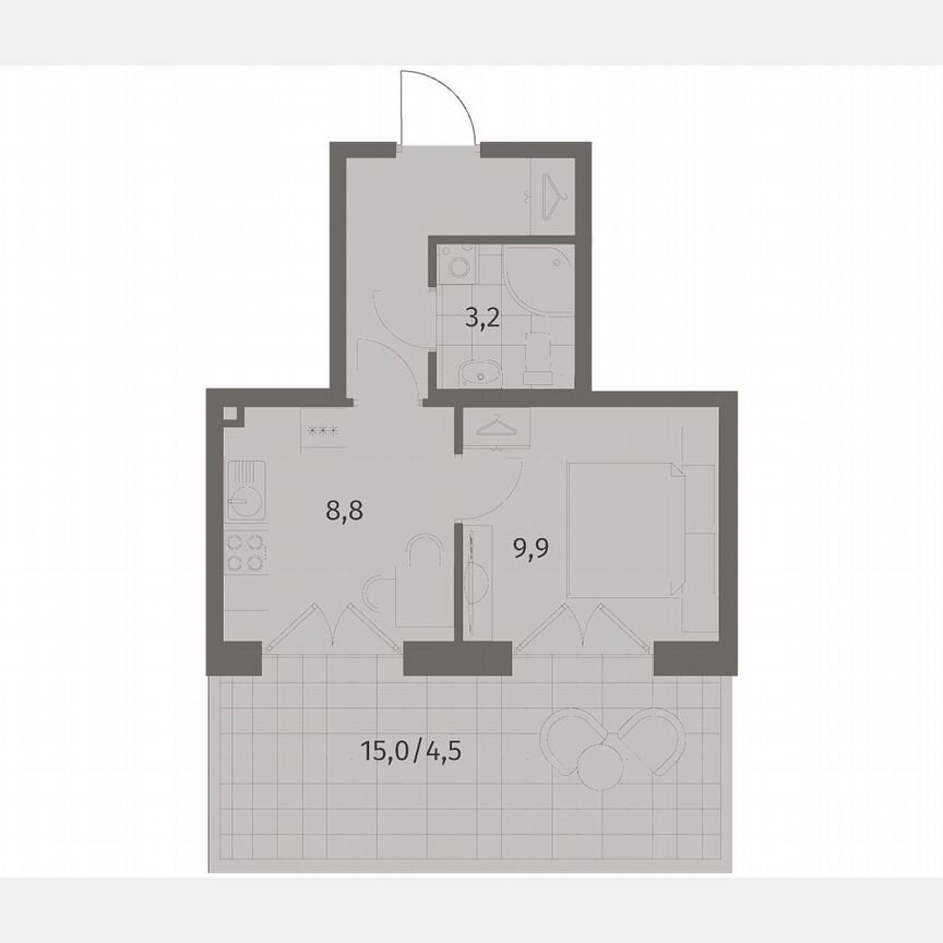 1-к. квартира, 31,4 м², 1/8 эт.