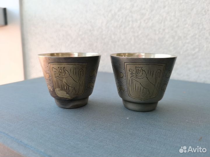 Стопки львы тигры серебро 875 СССР позолота