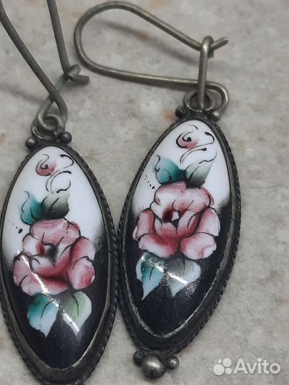 Финифть кольцо и серьги,ссср