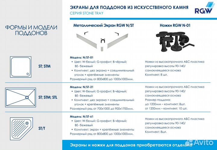 Душевой поддон прямоугольный RGW ST-Be (800x1000)