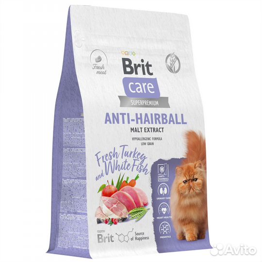 Brit Care Cat Anti-Hairball 400г+пауч в Подарок