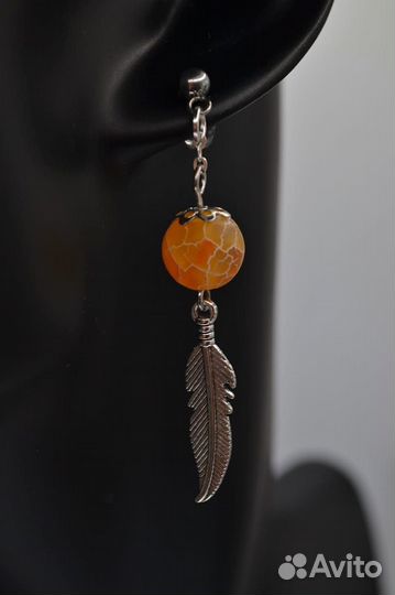 Серьги оранжевые перо
