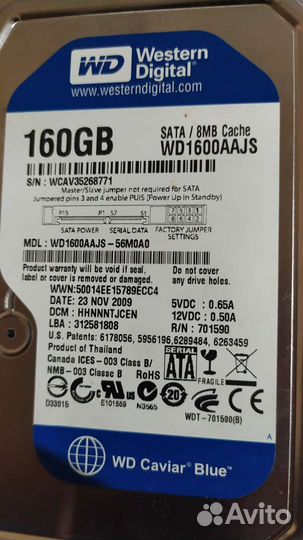 Жесткий диск 160gb Western Digital WD1600aajs