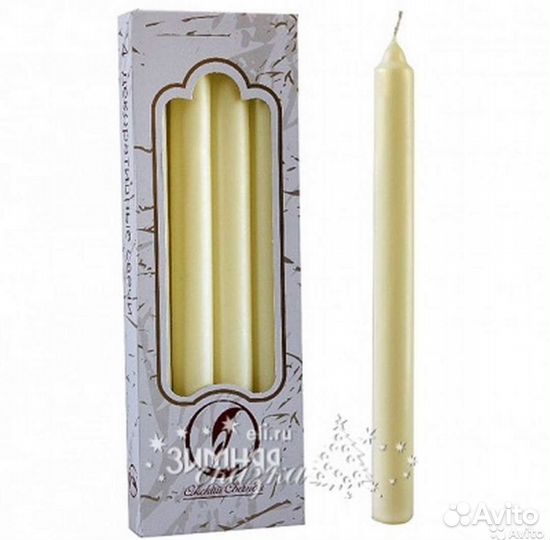Столовые свечи 25 см, 4 шт, слоновая кость