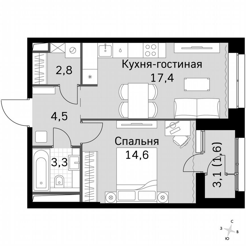 1-к. квартира, 44,3 м², 18/18 эт.