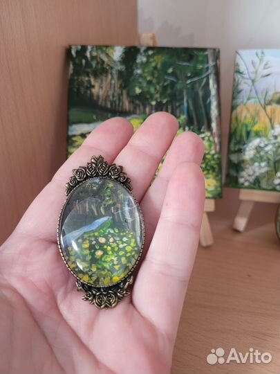 Интерьерная мини картина холст +брошь