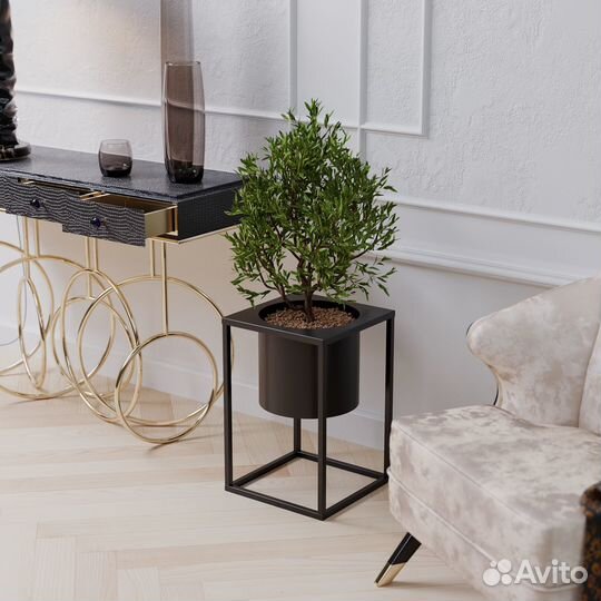 Кашпо 33х30 см, с подставкой 60х40х40 см, черное