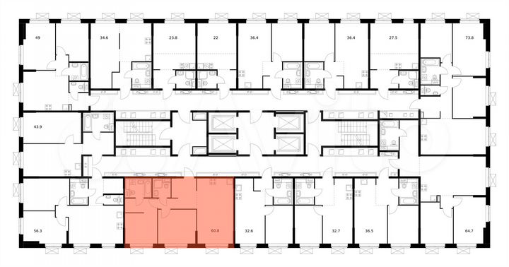 2-к. квартира, 60,8 м², 16/20 эт.