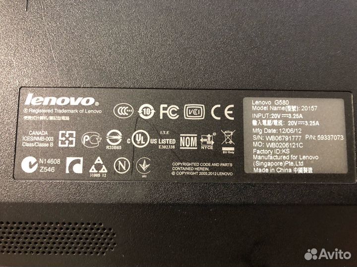 Ноутбук lenovo G580