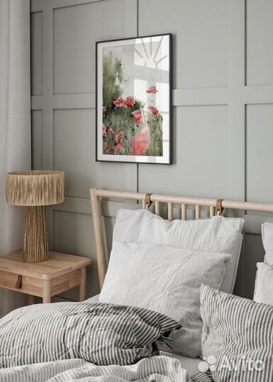 Картина цветы маки акварель 42 х 30 см