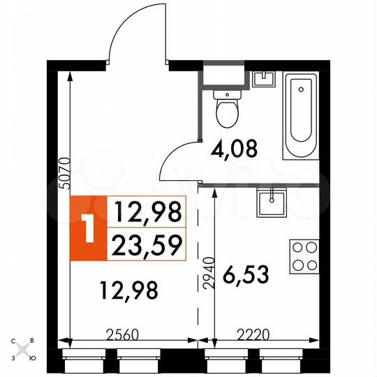 1-к. апартаменты, 23,6 м², 8/15 эт.