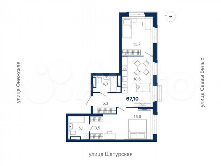 2-к. квартира, 67,1 м², 3/17 эт.