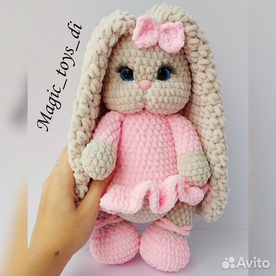 Вязаные именные игрушки плюшевая зайка с метрикой