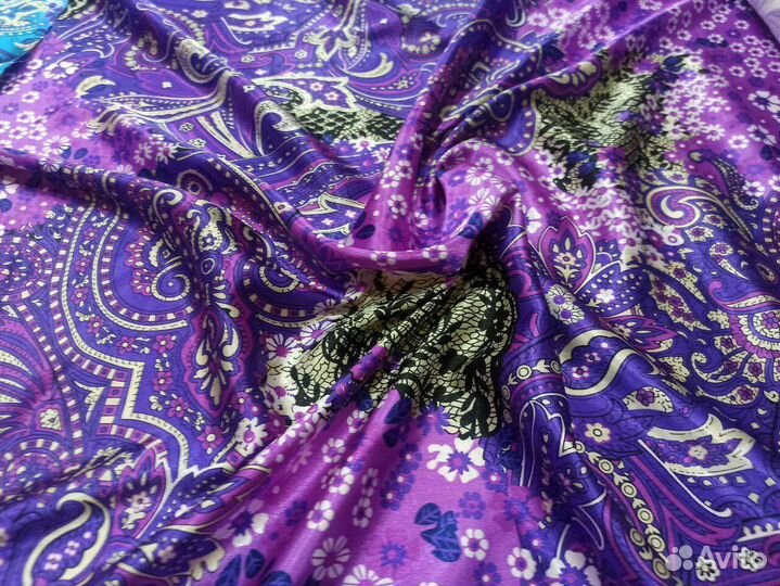 Ткань атлас принт 4 рисунка и горошек